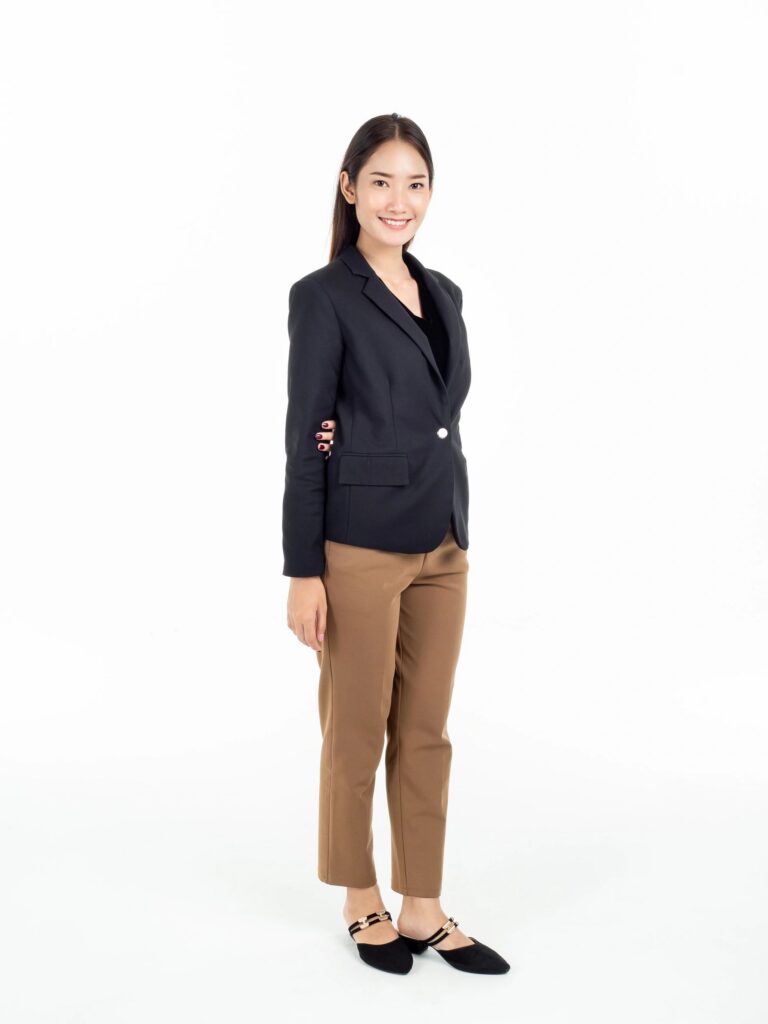Portrait of young pretty Asian businesswomen in black suit.